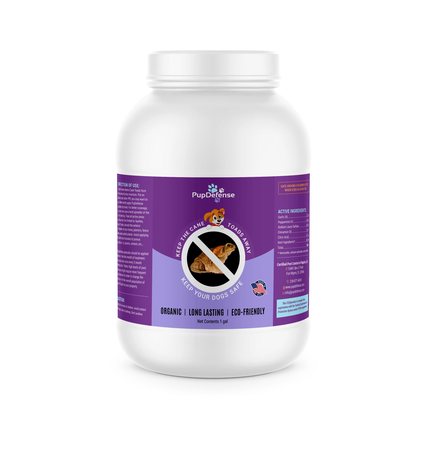 PupDefense 1 gallon cane toad deterrent granules container